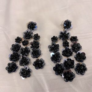 Dramatic J.crew black floral sequin chandelier earrings